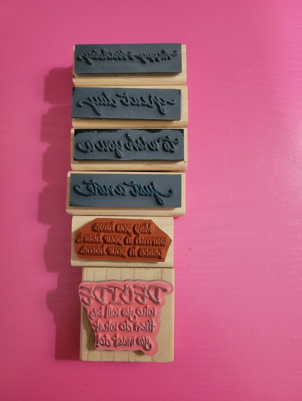 Wooden Sentiment Stamp Bundle.  Set Of 6. (0718)